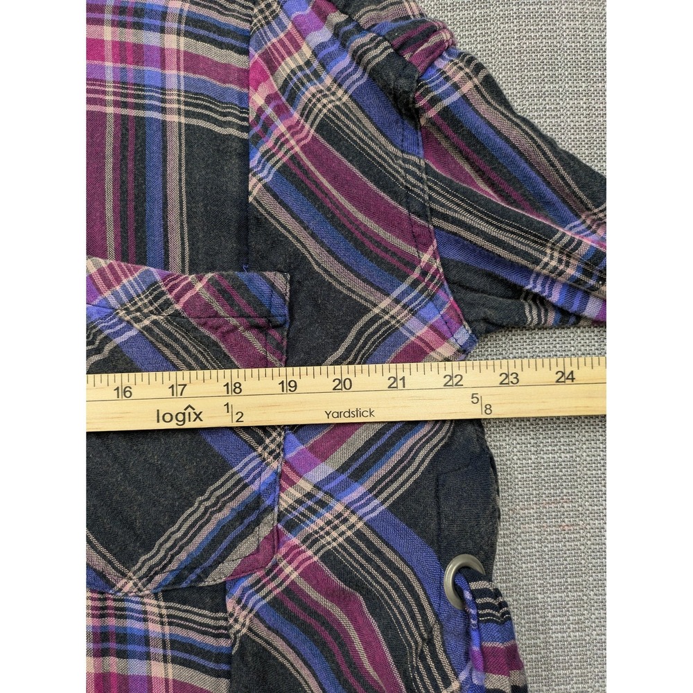 Free People Tunic Shirt Womens Medium Black Plaid Button Up Side Strap Detail - Picture 8 of 11